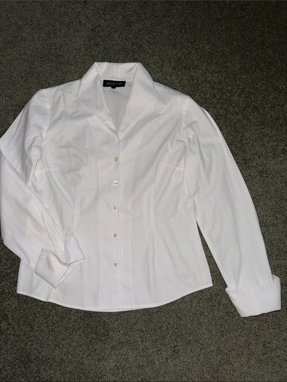 Jones New York Signature White Textured Stripe Button-Up Blouse Size S